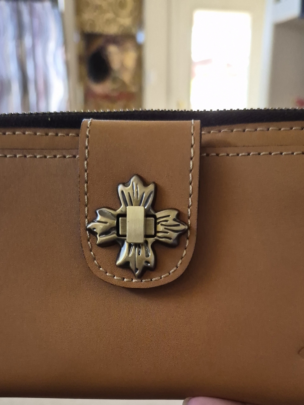 Patricia Nash Leather Wallet with  Brass Clasp Turnlock Opening